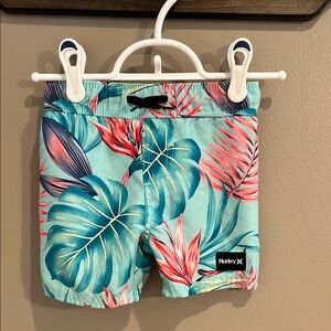 Hurley Toddler Boy Swim Trunks Board Shorts - Blue and Pink Tropical 2T